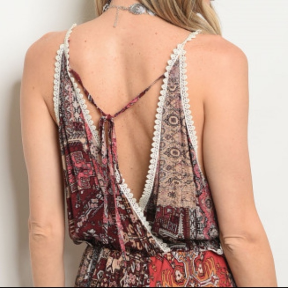 LAST 1! WINE PAISLEY PRINT SHORTS ROMPER - Picture 3 of 6